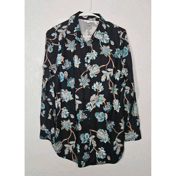 women's chico button up top size 1 (small) black floral paisley long sleeve - Picture 1 of 5